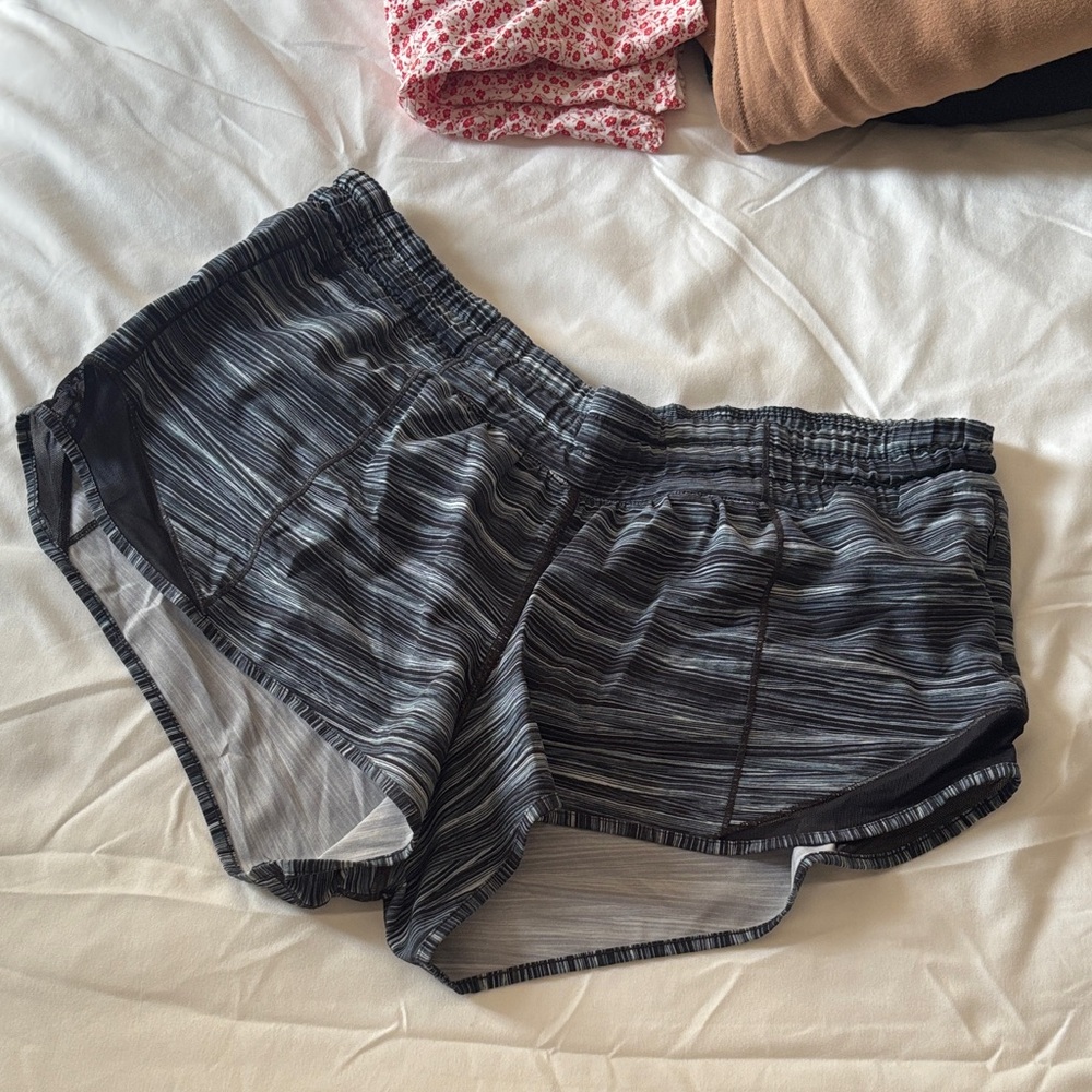 lululemon athletica Black and Gray Striped Athletic Shorts